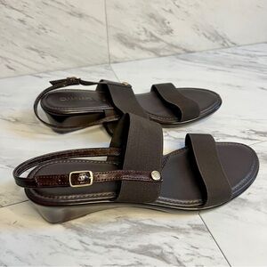 NEW Damiani's Brown Italian Stretch Wedge Slingback Sandals SZ 9.5